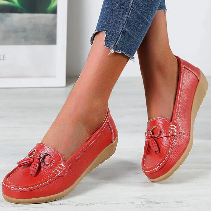 Front view of women's orthopedic comfort loafers, a stylish and supportive choice for casual & active days.