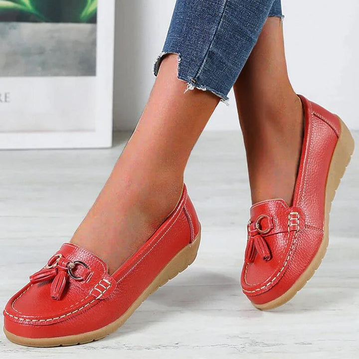 Front view of women's orthopedic comfort loafers, a stylish and supportive choice for casual & active days.