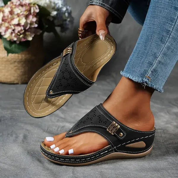 Elegant women's comfort wedge sandals with orthopedic arch support, ideal for stylish summer casual footwear.