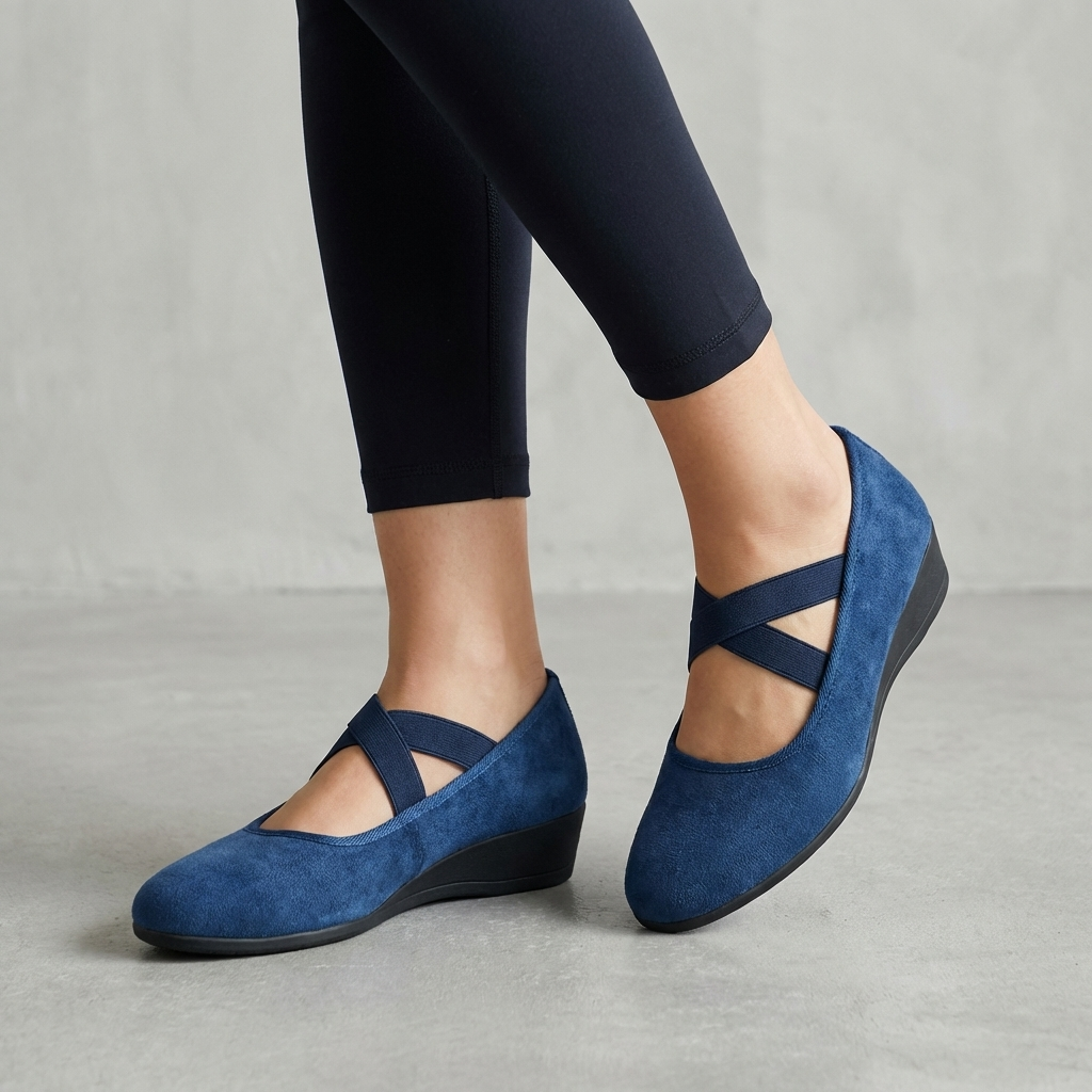 Stylish criss-cross strap women's wedge flats. Orthopedic support for all-day comfort & modern look.