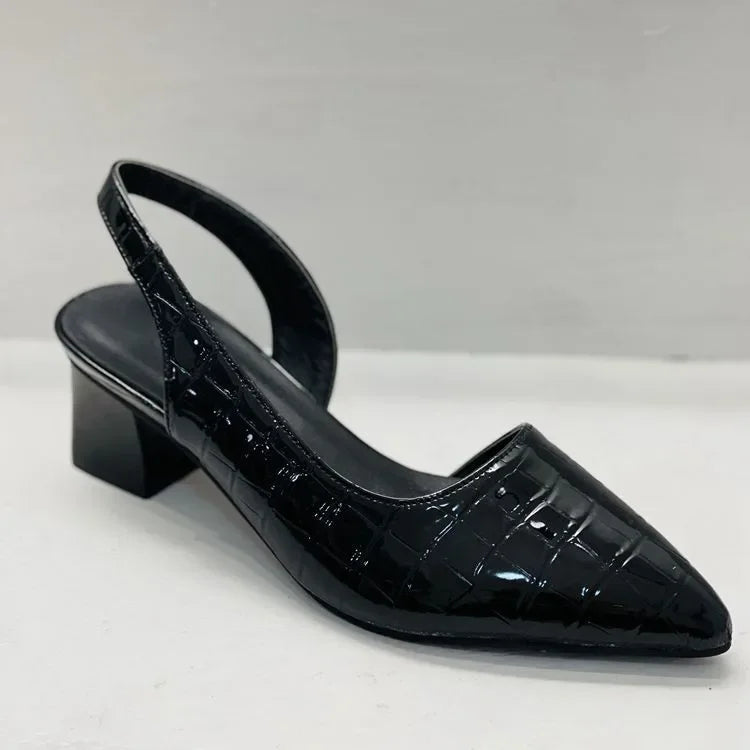 Brown women's orthopedic croco heels with a comfortable chunky slingback design, ideal for all-day wear.