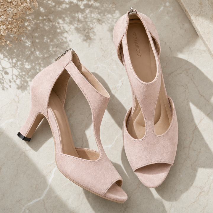 Elegant black orthopedic high heels for women, perfect for office or special events.