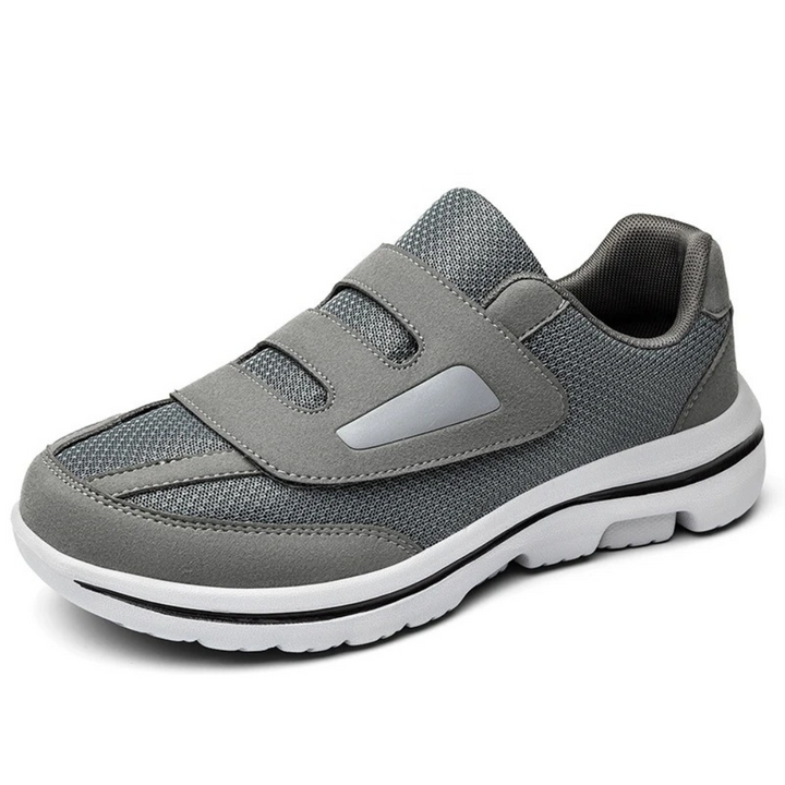 Orthopedic women's shoes, grey mesh, wide-fit, easy slip-on, designed for maximum comfort.