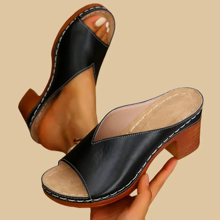 Comfortable women's orthopedic heeled sandal for summer, offering posture support for evening wear.