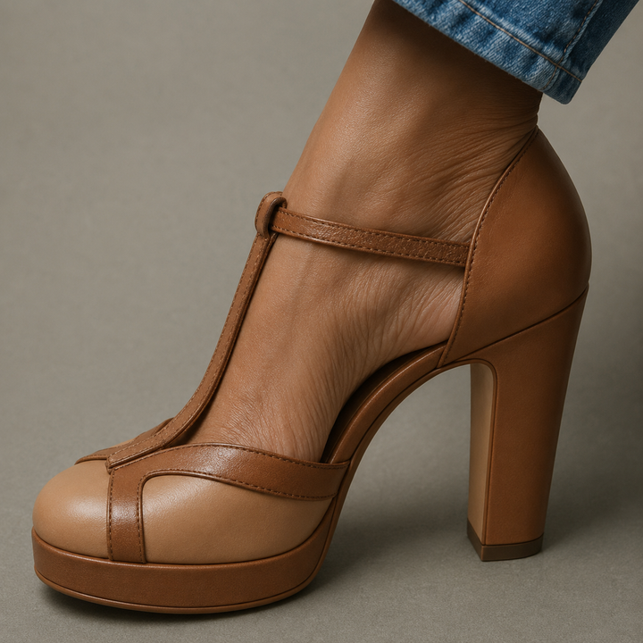 Elegant women's open-toe heeled sandals with ankle strap & orthopedic arch support for cushioned comfort.