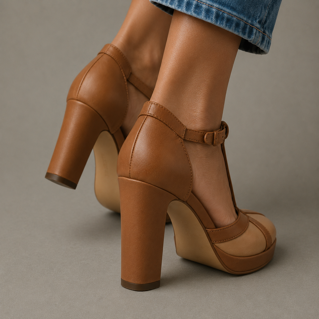 Stylish women's open-toe heeled sandals with ankle strap, arch support, & cushioned sole for comfort.