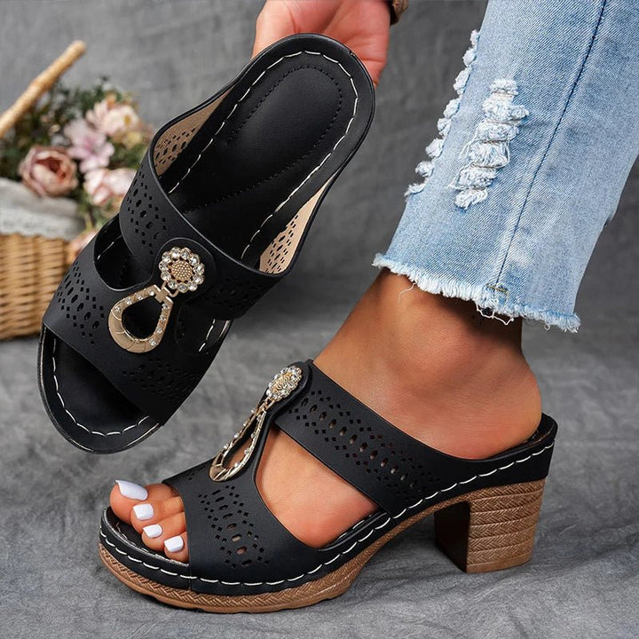 Women's orthopedic heeled sandals with arch support for comfortable summer wear.