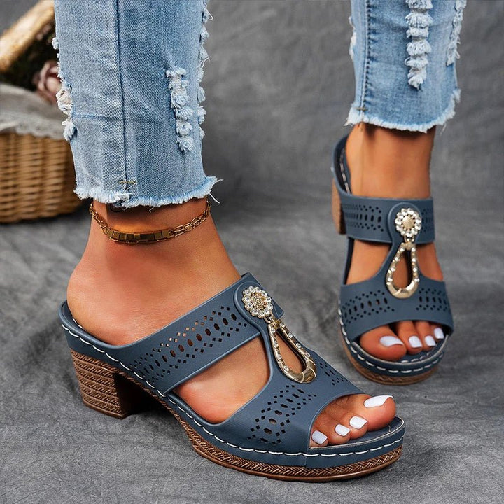 Women's health shoes: comfortable orthopedic heeled sandals with arch support.