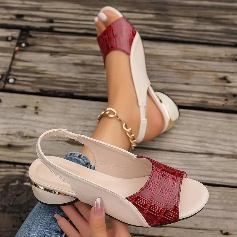 Red women's orthopedic heeled slingback sandals, offering comfort and support for casual wear.