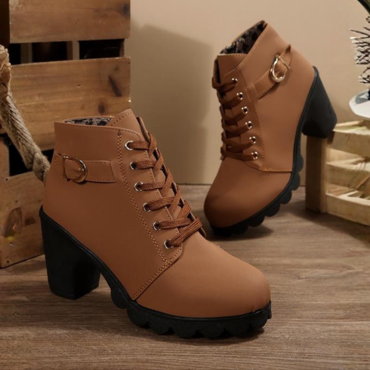 Comfortable women's fashion ankle boots. Lace-up design with a sturdy block heel, perfect for fall & winter.