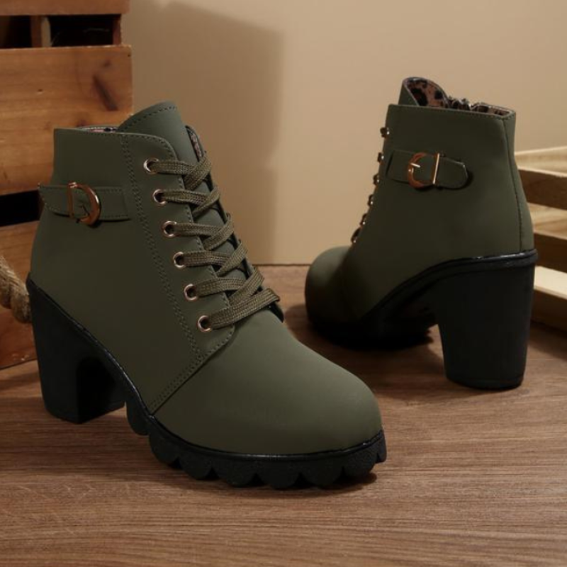 Stylish women's ankle boots featuring orthopedic support, lace-up front, and a chic block heel for casual outings.