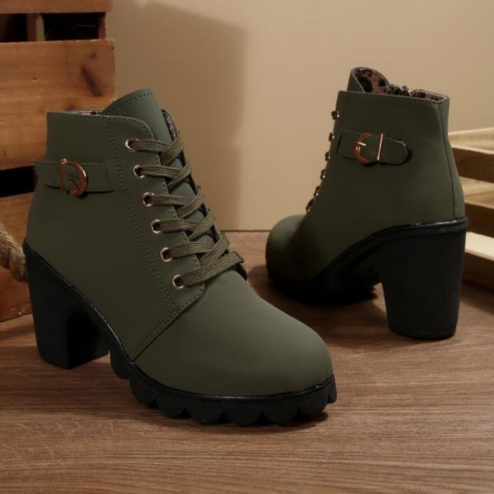 Stylish women's ankle boots featuring orthopedic support, lace-up front, and a chic block heel for casual outings.