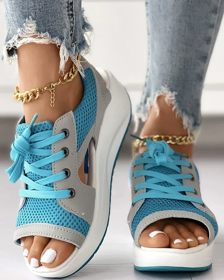 Women's orthopedic lace-up sandals with arch support for comfortable summer wear and foot pain relief. Airy, adjustable fit.
