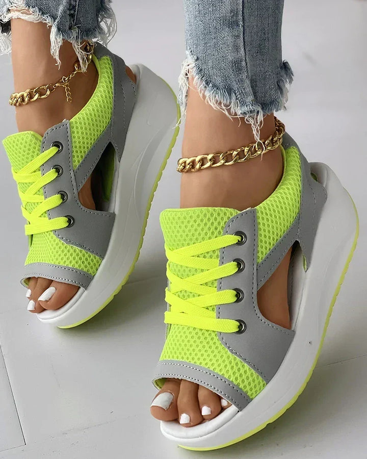 Stylish women's lace-up sandals, orthopedic design for arch support. Comfortable, airy summer footwear for relief.