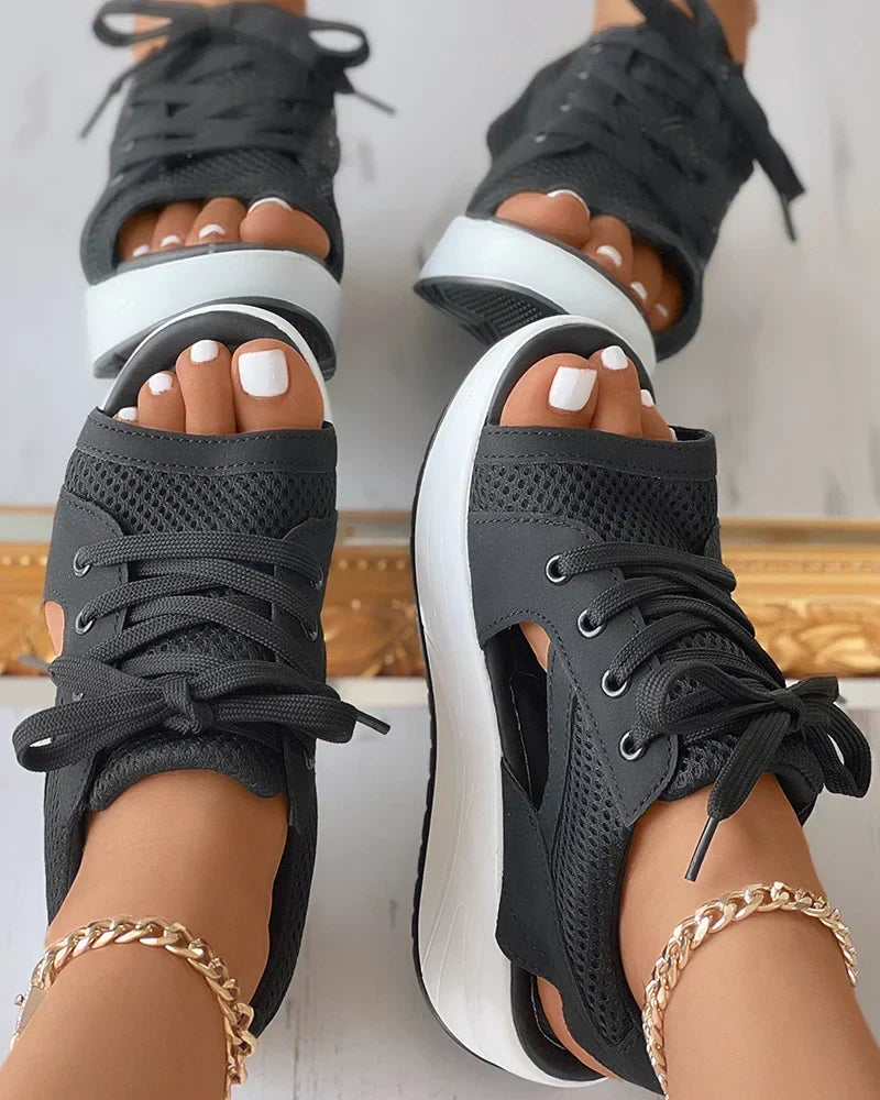 Airy women's orthopedic sandals, lace-up style. Provides arch support & comfort for casual summer wear. Adjustable fit.