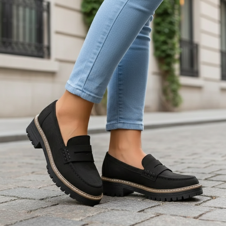 Casual comfort footwear: women's slip-on orthopedic loafers. Features a supportive chunky sole for daily wear.