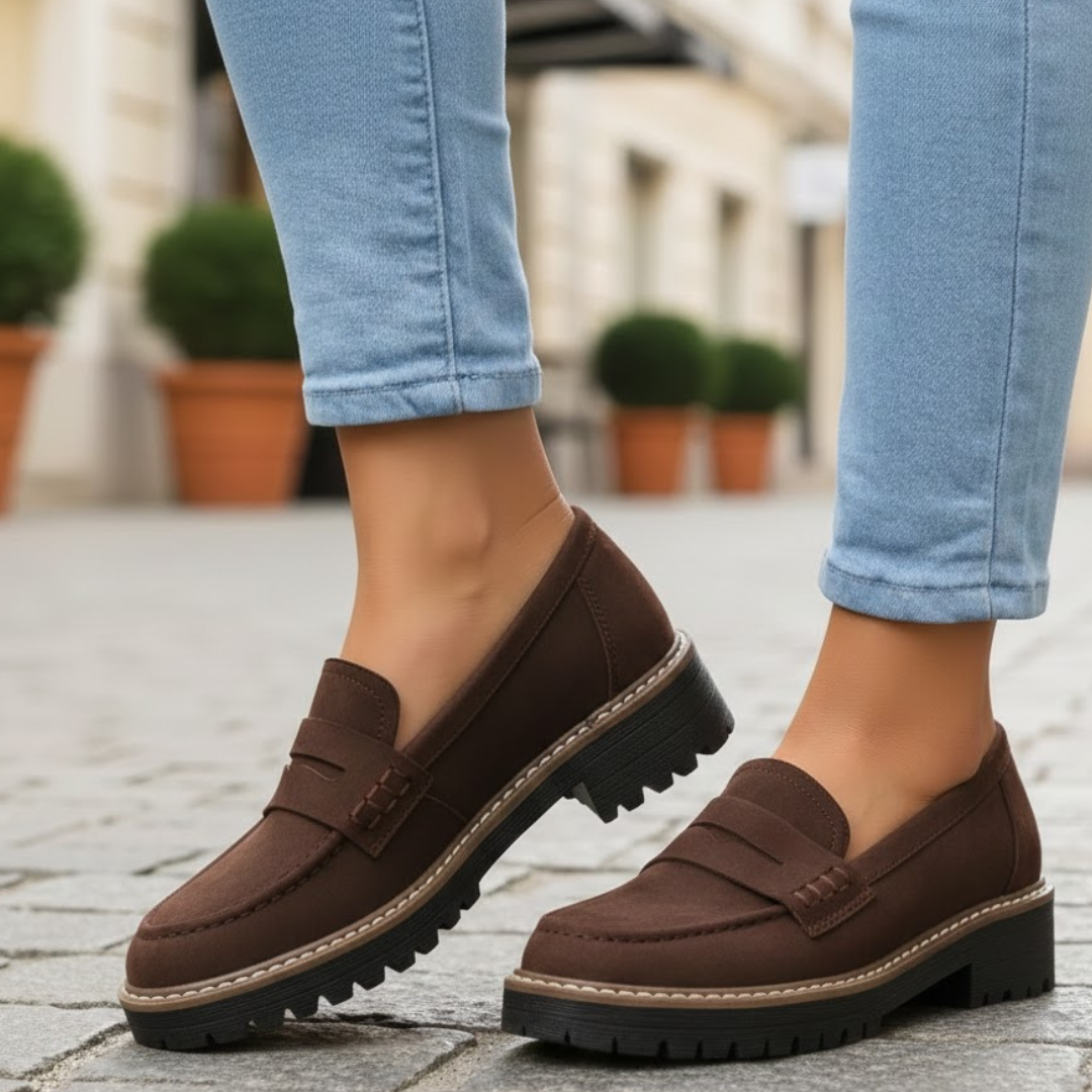 Close-up of women's orthopedic loafers, highlighting cushioned comfort sole and ergonomic support.