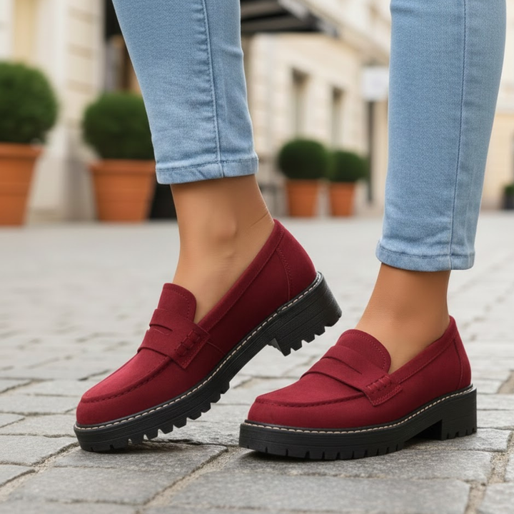 Side view of women's orthopedic loafers, showcasing supportive ergonomic design for foot health.