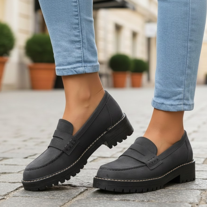 Top-down view of women's orthopedic comfort loafers, offering spacious ergonomic fit for everyday wear.