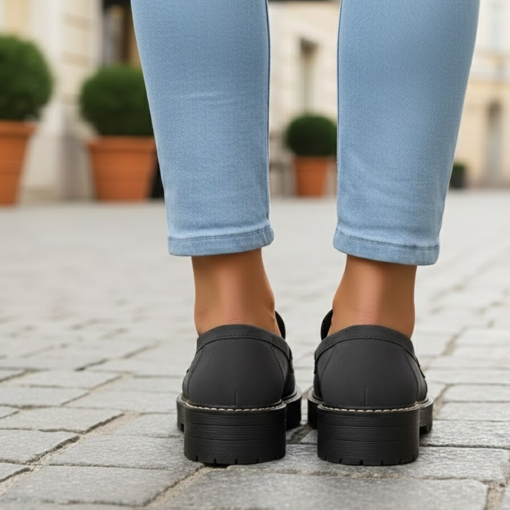 Pair of women's orthopedic loafers, designed for cushioned comfort, supportive fit and professional style.