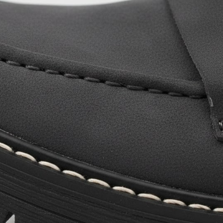 Woman walking comfortably in supportive women's orthopedic loafers, ideal for active everyday wear.