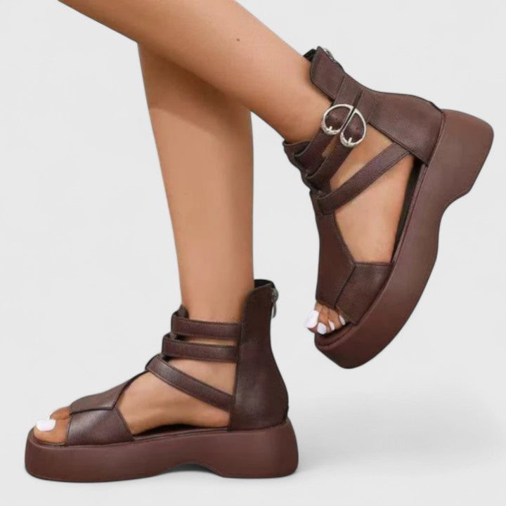 Comfortable women's platform sandals with multi-strap design & arch support for enhanced posture & wellness footwear.
