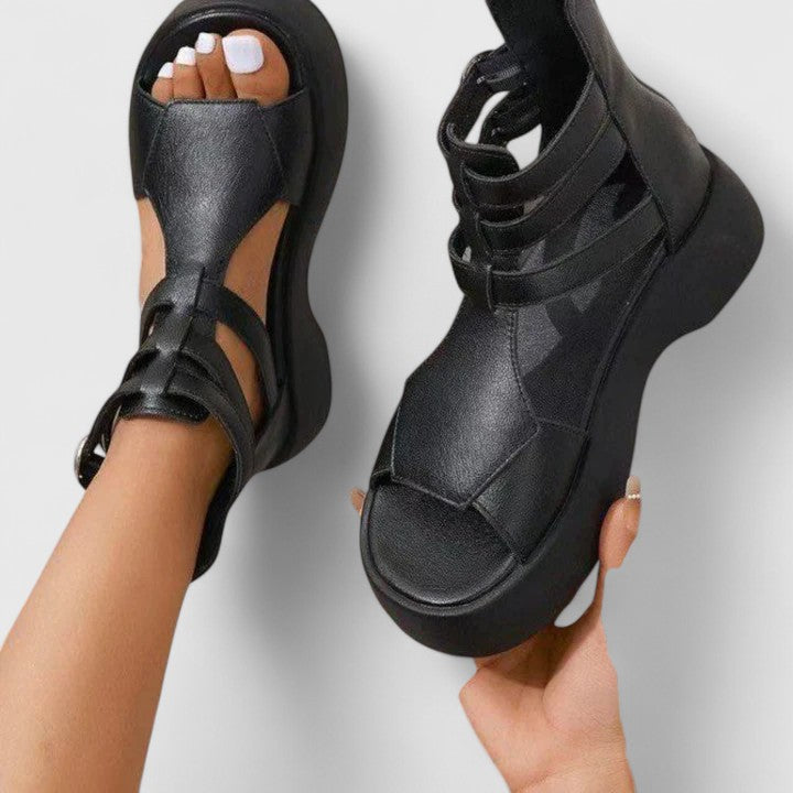 Casual multi-strap platform sandals for women, providing orthopedic arch support and all-day comfort for walking.