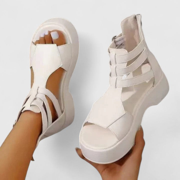 Women's multi-strap platform walking sandals with orthopedic features, ensuring comfort & posture support all day.