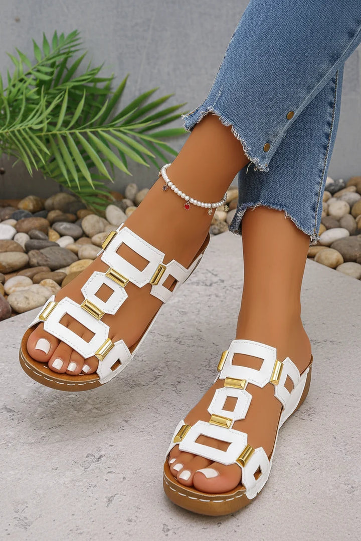 Comfortable orthopedic women's slide sandals with a stylish Roman wedge design for all-day foot support.