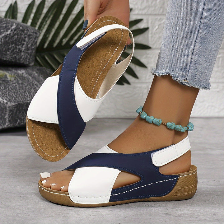 Back view of women's comfortable orthopedic sandals, showing secure adjustable heel strap for support.
