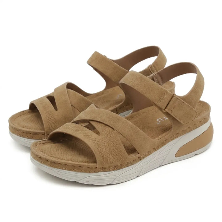 Women's walking sandals, fully adjustable with orthopedic arch support & cushioning for long walks.
