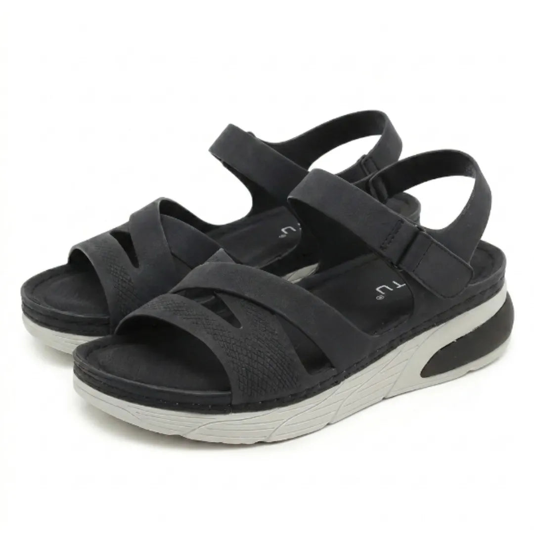 Ladies' adjustable strap sandals featuring cushioned arch support for all-day foot pain relief & comfort.