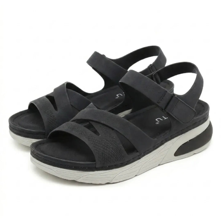 Ladies' adjustable strap sandals featuring cushioned arch support for all-day foot pain relief & comfort.