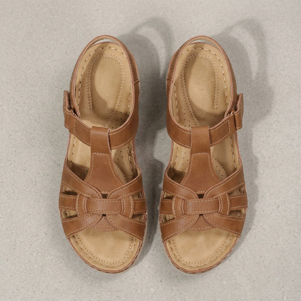 Stylish women's open-toe summer sandals with orthopedic support & adjustable Velcro straps for casual wear.
