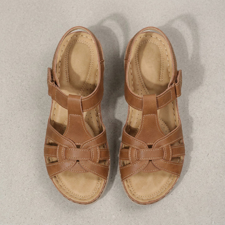Stylish women's open-toe summer sandals with orthopedic support & adjustable Velcro straps for casual wear.