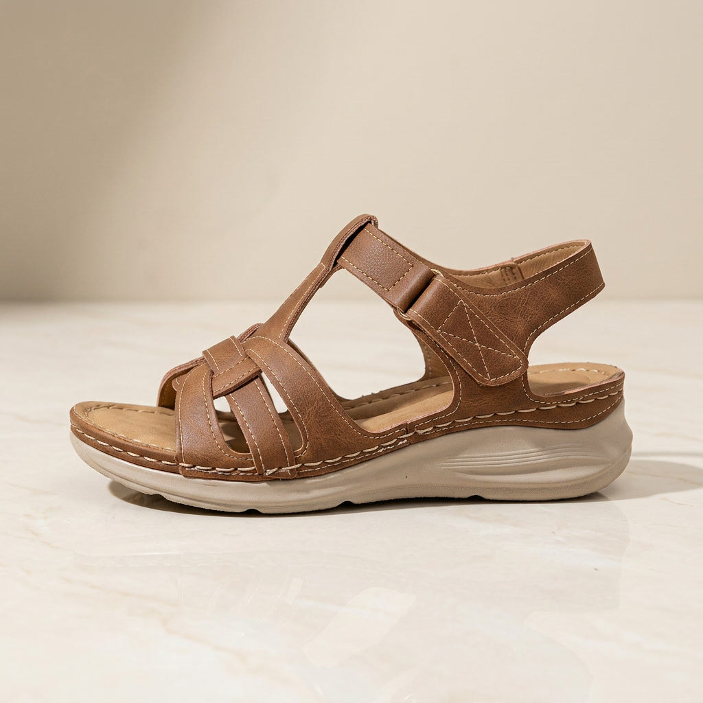 Relieve foot pain with women's orthopedic support sandals, featuring arch support & adjustable Velcro straps.
