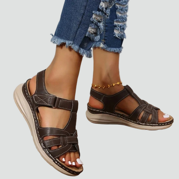 Women's orthopedic support sandals. Adjustable Velcro straps ensure comfort for walking, summer, & daily wear.