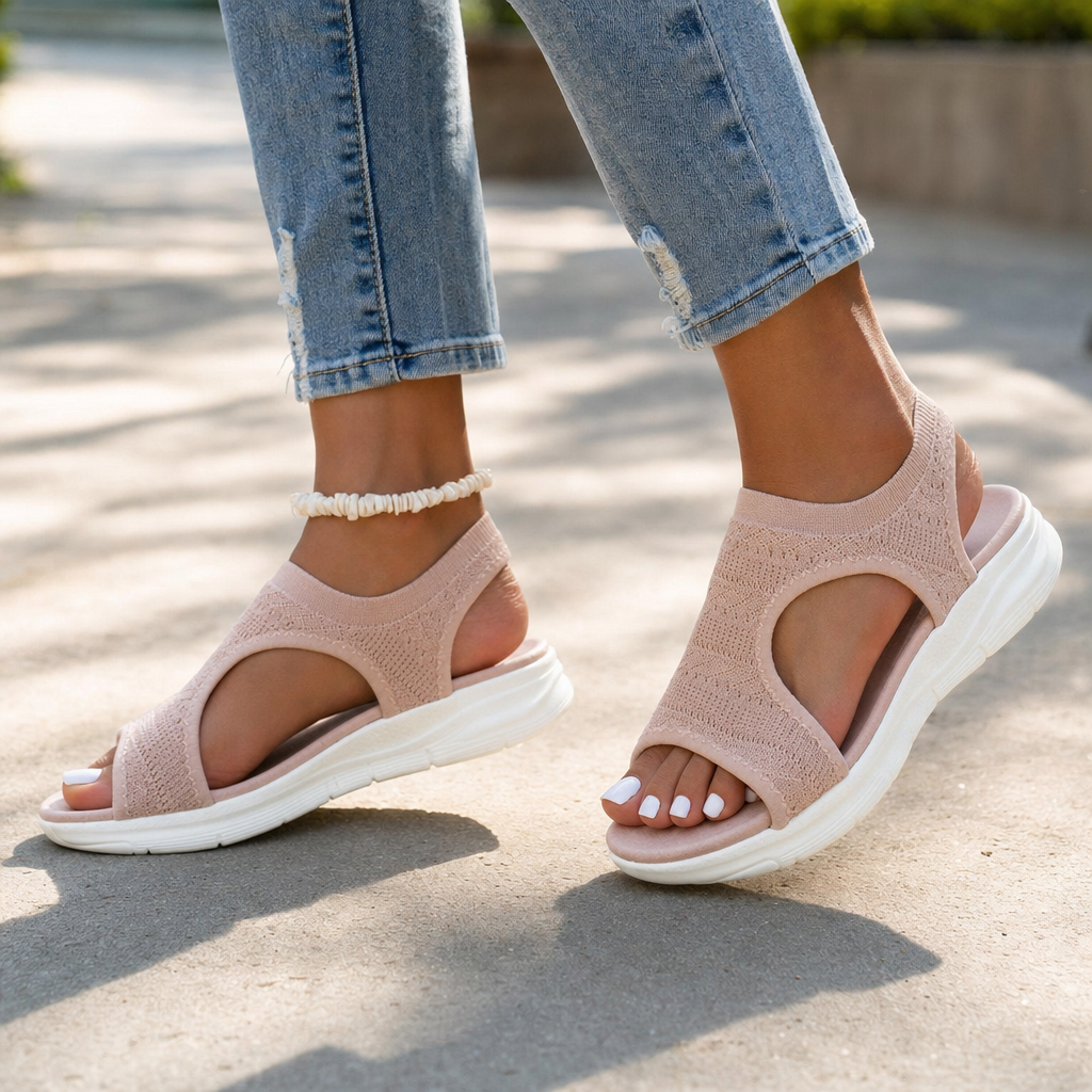 Comfortable women's sandals with strong arch support & cushioning for pain relief.