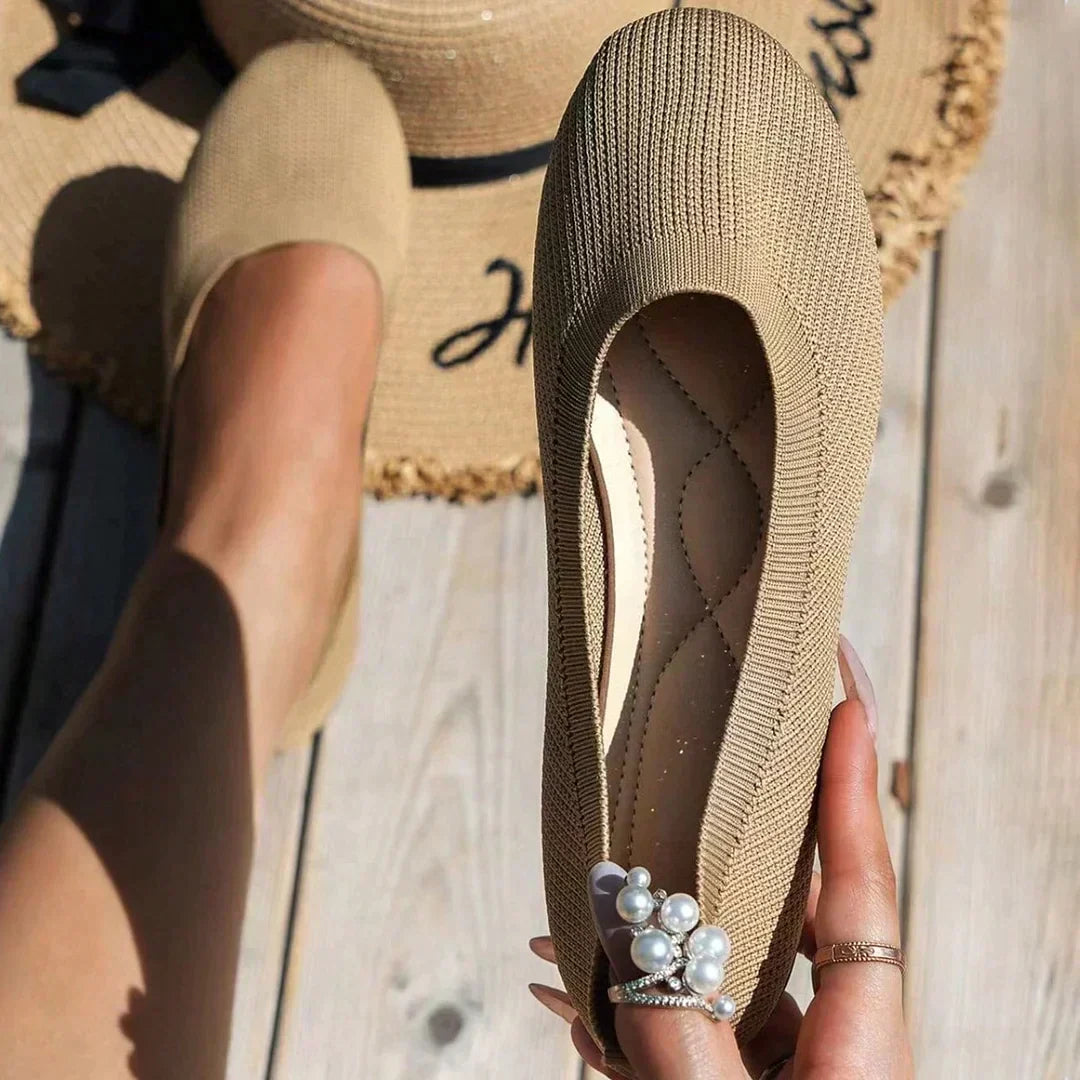 Cushioned women's orthopedic slip-on flats, ensuring comfortable foot support all day.