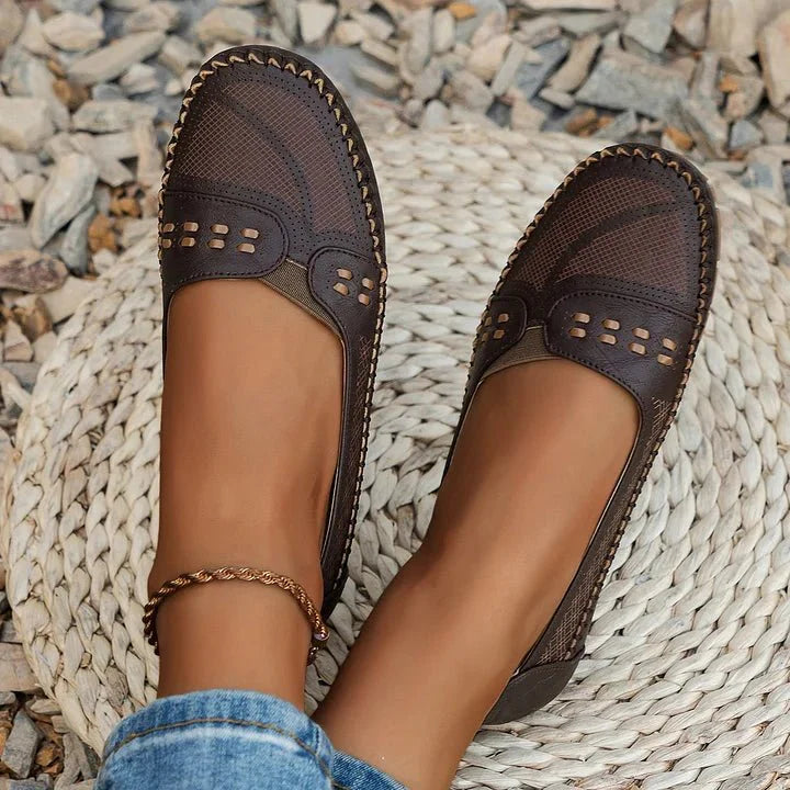 Slip-on women's shoes, comfortable and orthopedic, with a stylish perforated upper.