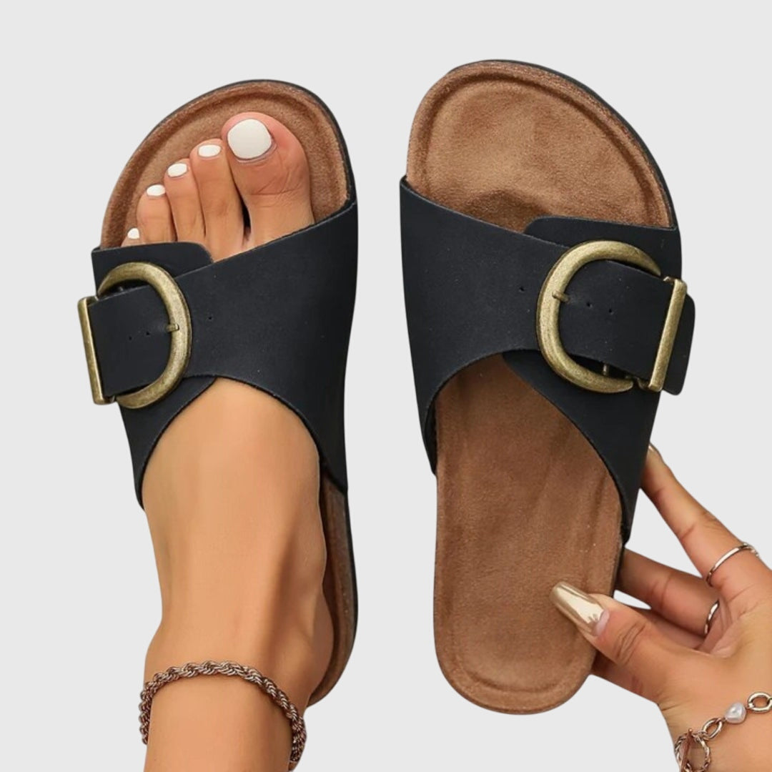 Women's orthopedic slip-on sandals with arch support for all-day comfort. Ideal summer walking shoes.