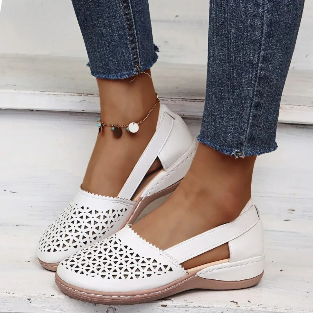 Stylish women's summer shoes with breathable cutout design, perfect slip-on casual footwear.