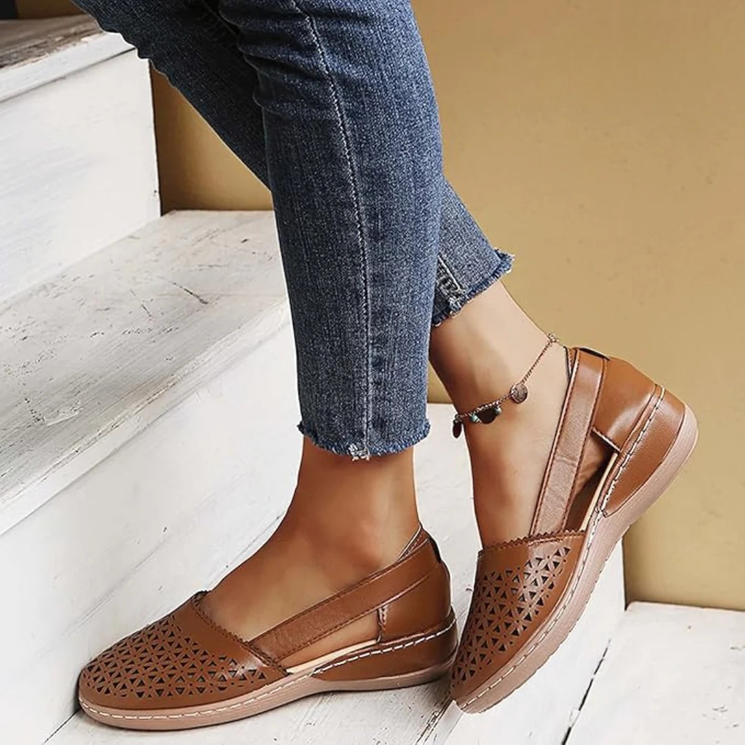 Breathable women's casual footwear with elegant cutout design, ideal for summer fashion & comfort.