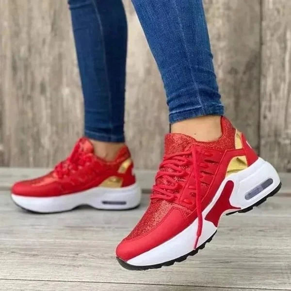 Women's walking sneakers for extended wear, featuring orthopedic comfort, arch support & posture aid.
