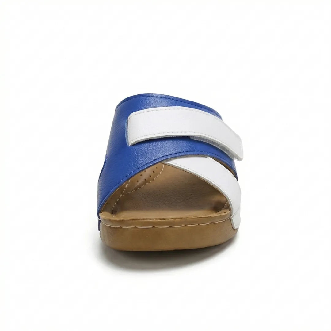 Women's comfortable walking sandals, grey, with a supportive orthopedic wedge sole.