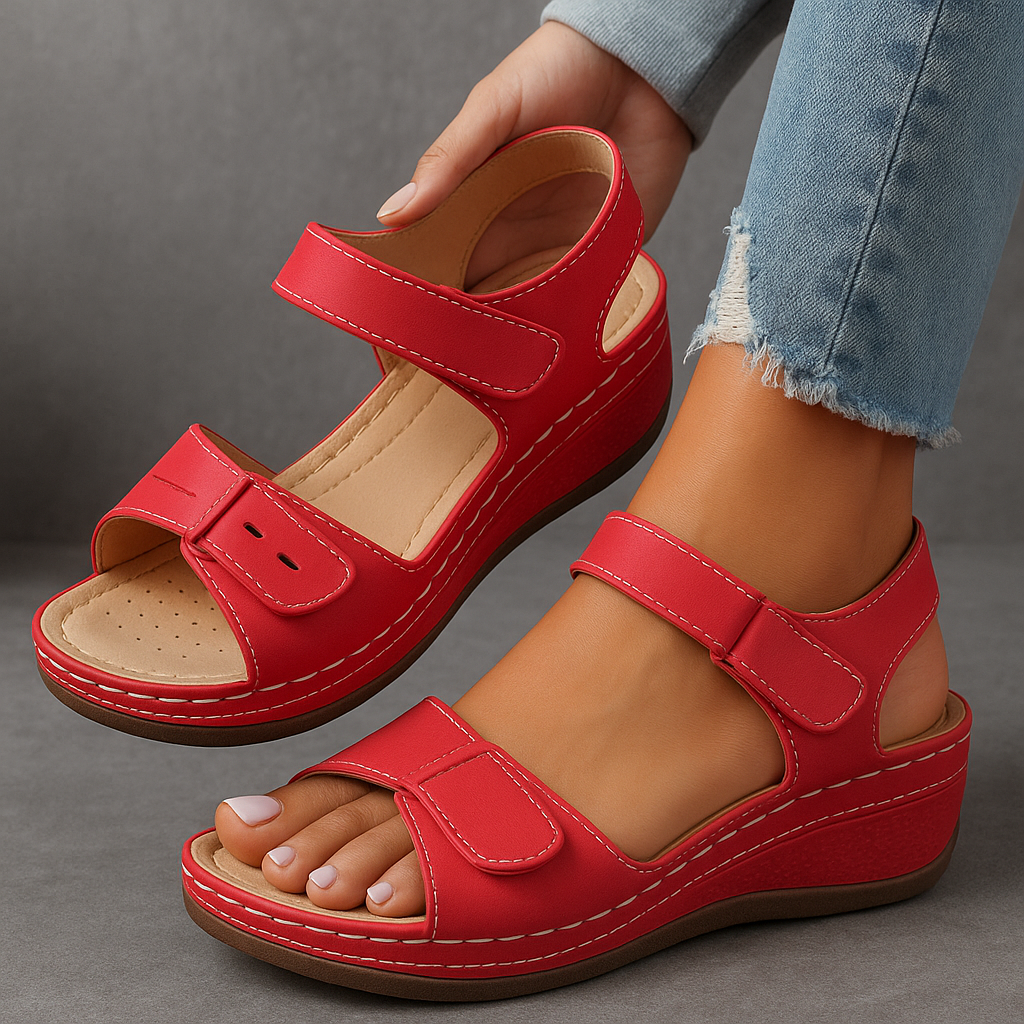 Orthopedic women's sandals, wedge heel, adjustable straps for secure fit & superior foot arch support.