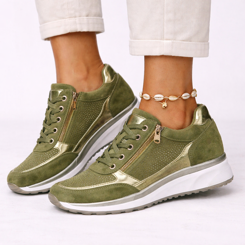 Comfortable women's orthopedic wedge sneakers, perfect for casual wear, providing support and style.