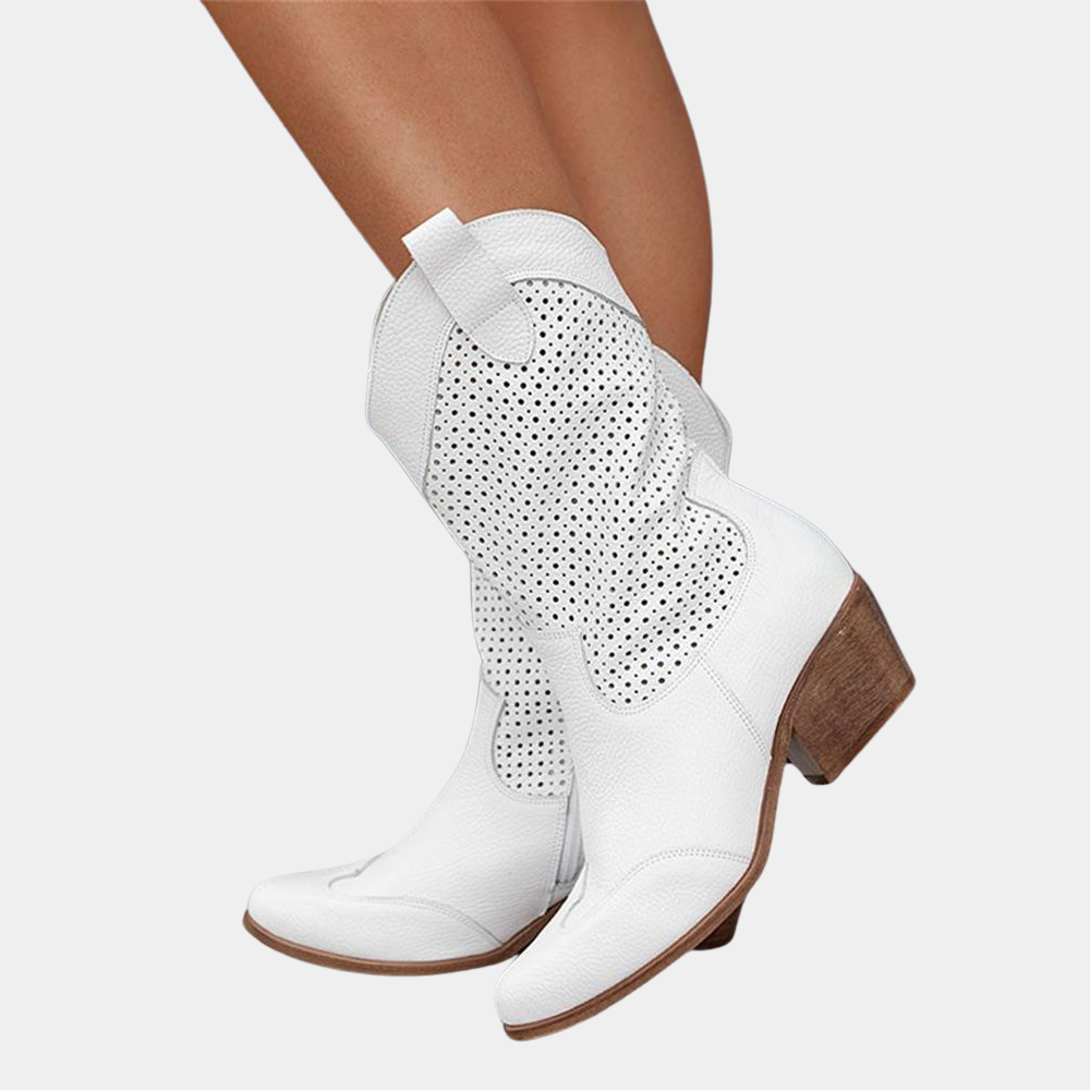 Women's orthopedic western cowboy boots for all-day comfort. Stylish pull-on design with stacked heel.