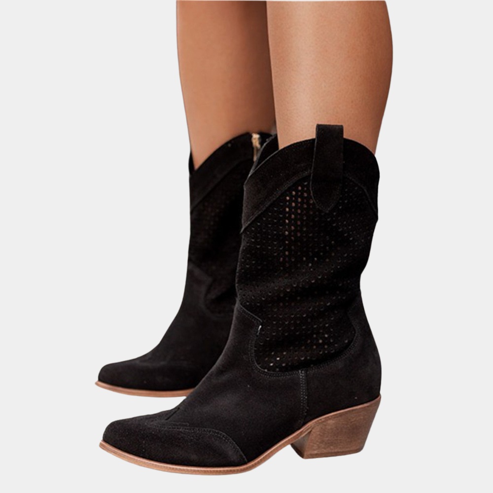 Pull-on women's cowboy boots with stacked heel & orthopedic comfort. Perfect stylish western footwear.