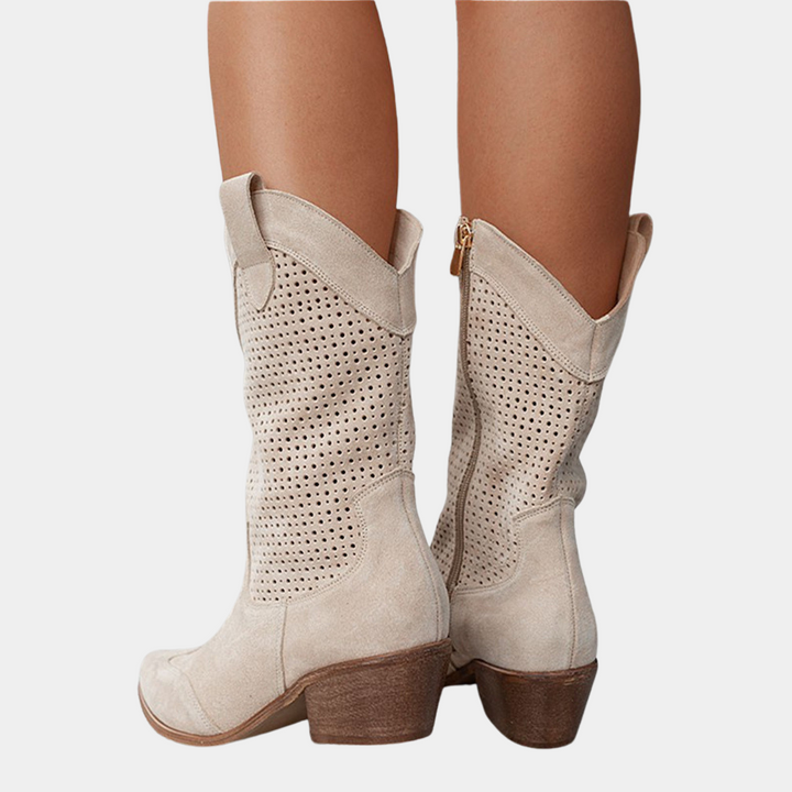 Classic women's western cowboy boots with orthopedic comfort. Stylish pull-on design & stacked heel footwear.